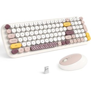 100 Keys Wireless Keyboard and Mouse Combo 2.4 GHz Round Keycap Typewriter Keyboard