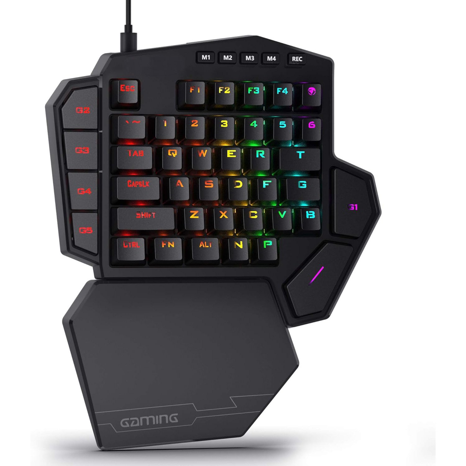 Wired One-Handed RGB Mechanical Gaming Keyboard, 42 Keys Type-C Hot-Swappable Detachable Wrist Rest