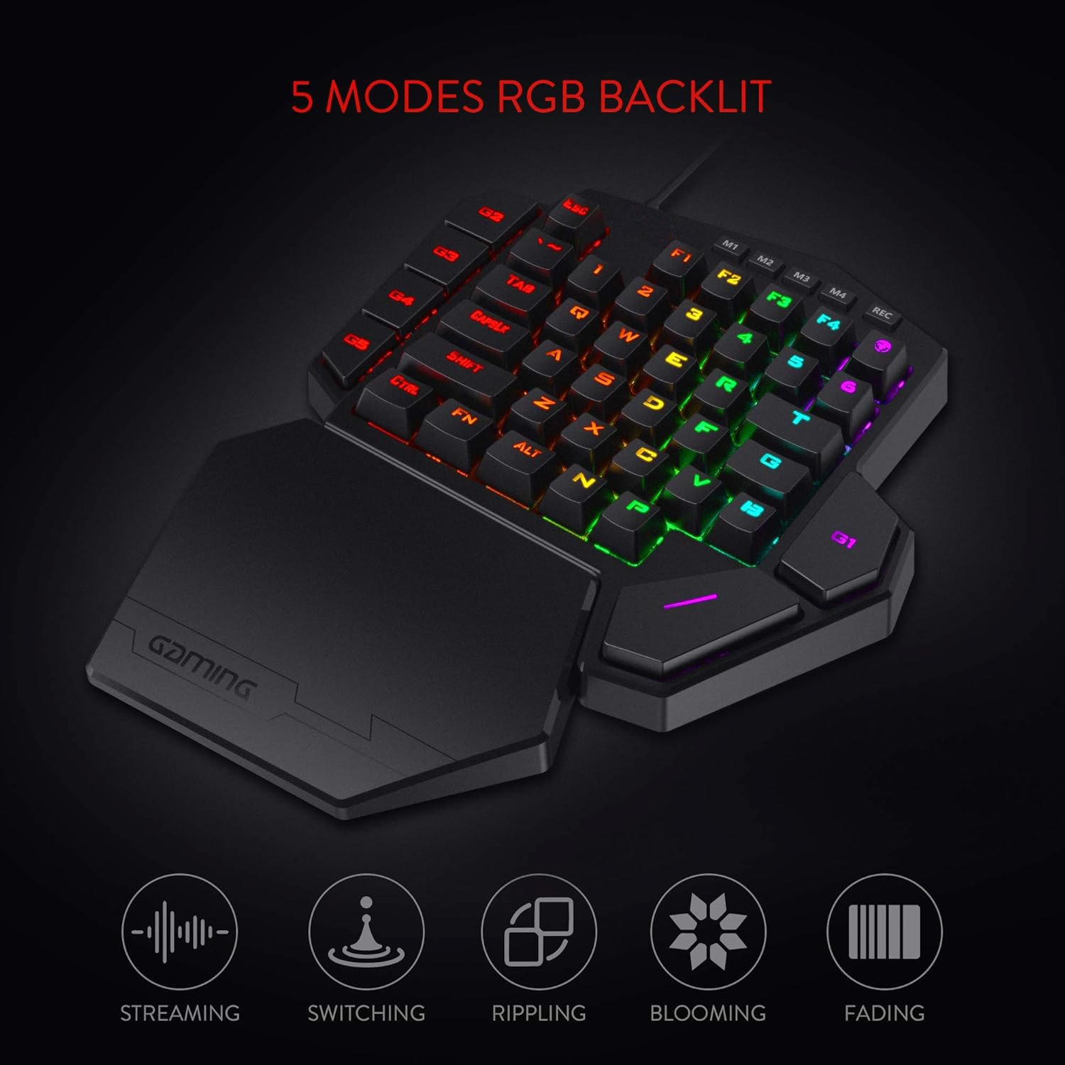 Wired One-Handed RGB Mechanical Gaming Keyboard, 42 Keys Type-C Hot-Swappable Detachable Wrist Rest