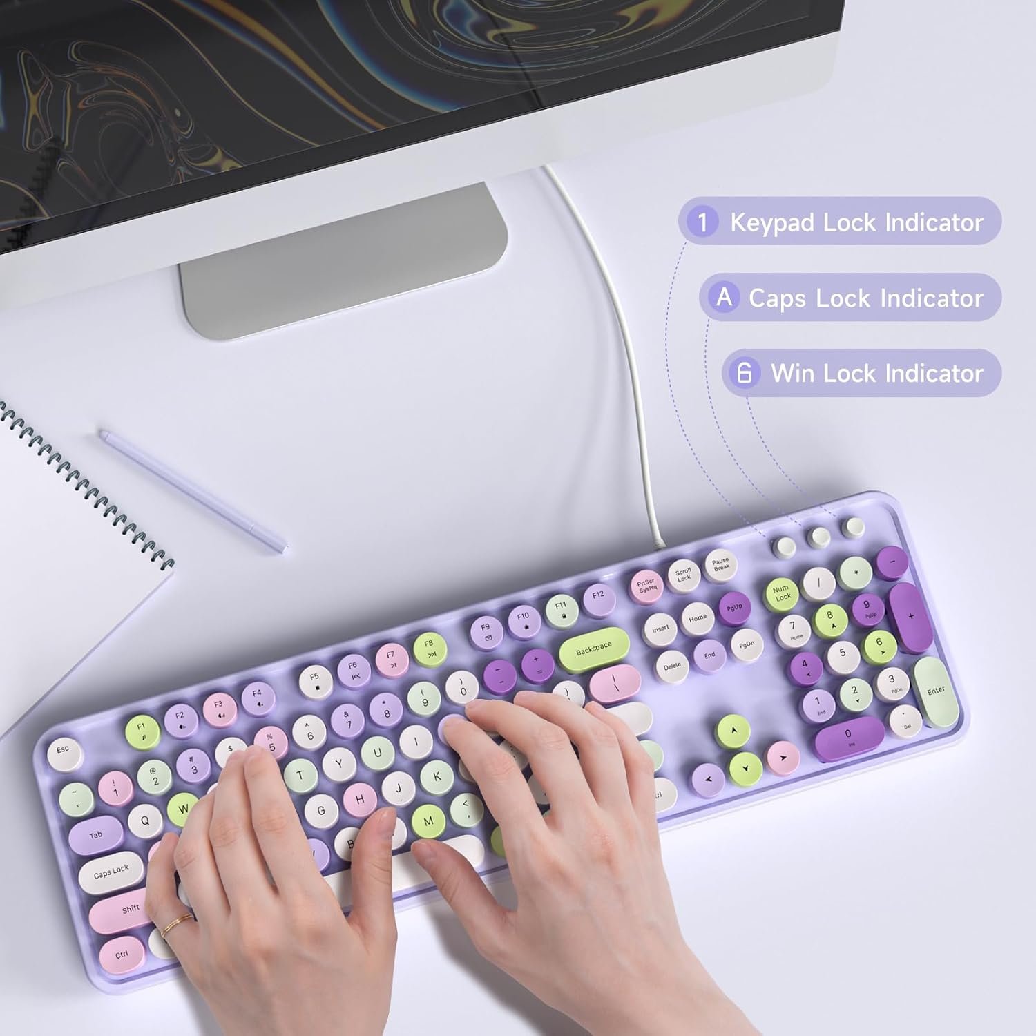 USB Retro Typewriter Keyboard Full-Size Wired Keyboard 104 Keys