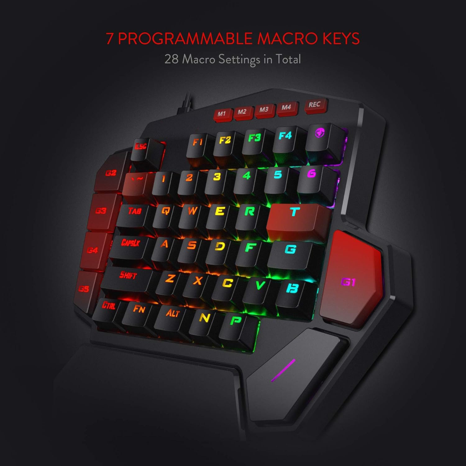 Wired One-Handed RGB Mechanical Gaming Keyboard, 42 Keys Type-C Hot-Swappable Detachable Wrist Rest