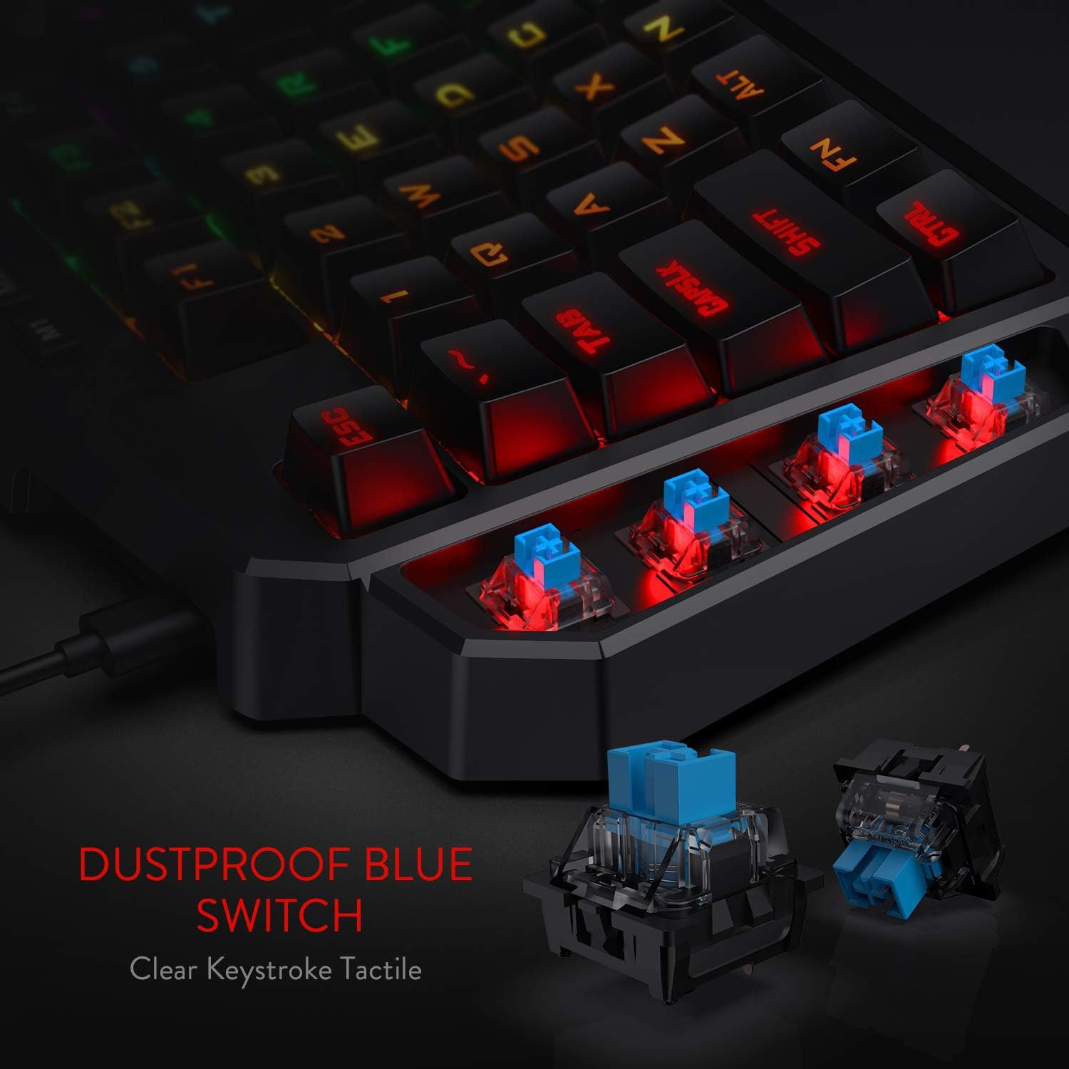 Wired One-Handed RGB Mechanical Gaming Keyboard, 42 Keys Type-C Hot-Swappable Detachable Wrist Rest