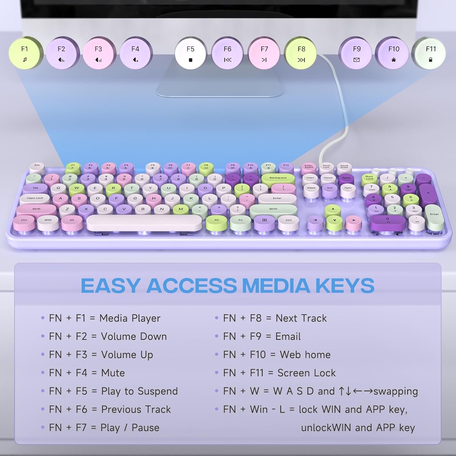USB Retro Typewriter Keyboard Full-Size Wired Keyboard 104 Keys