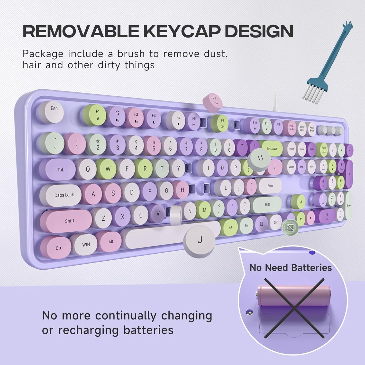 USB Retro Typewriter Keyboard Full-Size Wired Keyboard 104 Keys