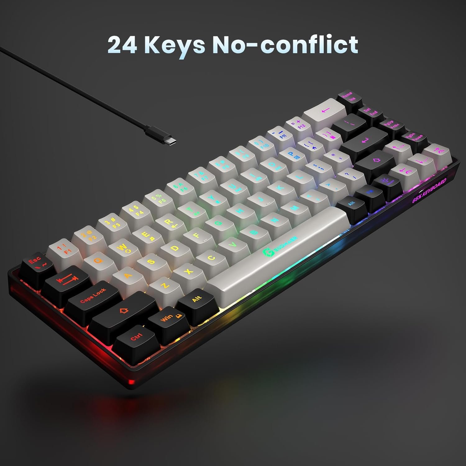 65% Wired Backlit Mini Gaming Keyboard 68 Keys Anti Ghosting Conflict Free