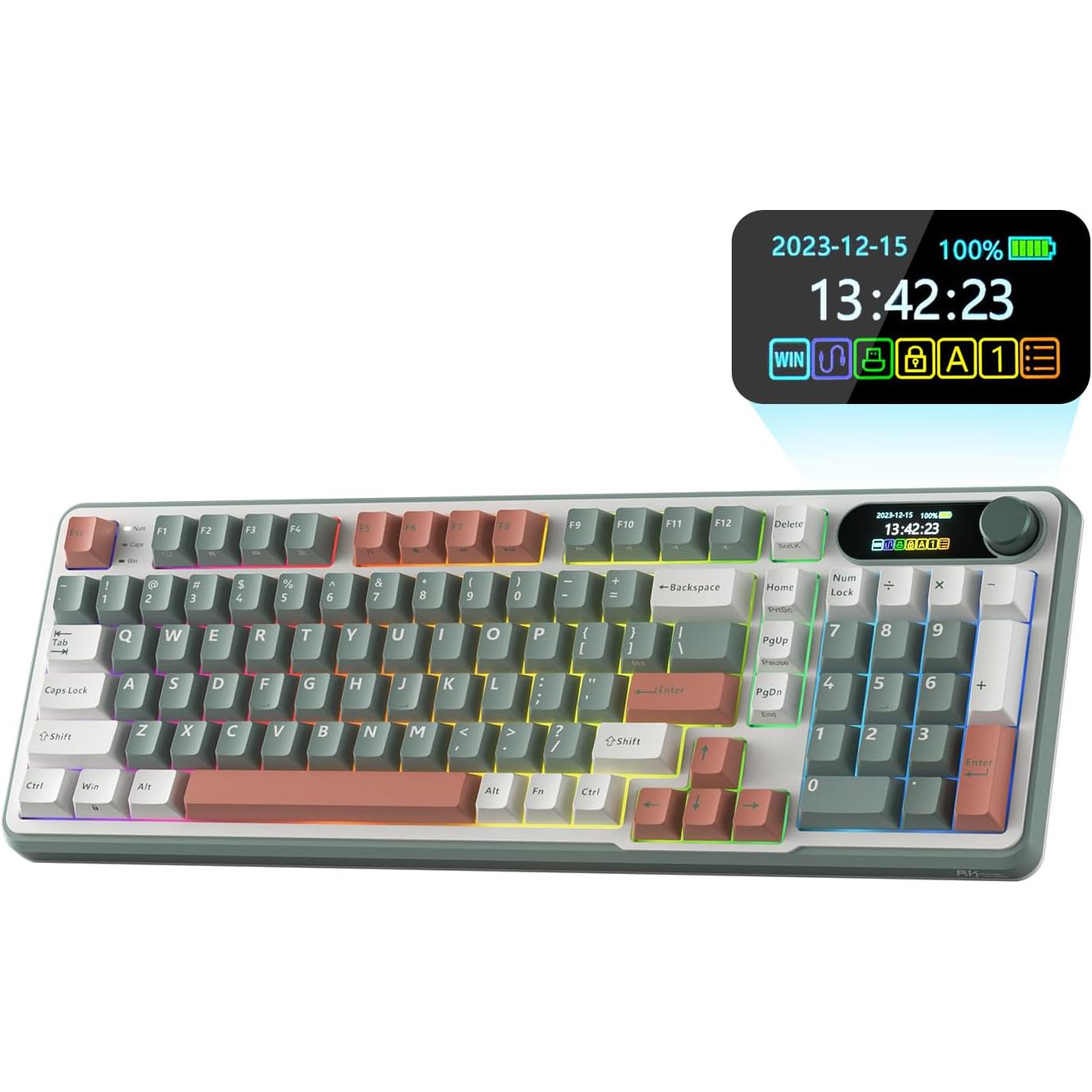 98-Key Wireless Mechanical Keyboard with Smart Display and Knob supports BT/2.4G/USB-C