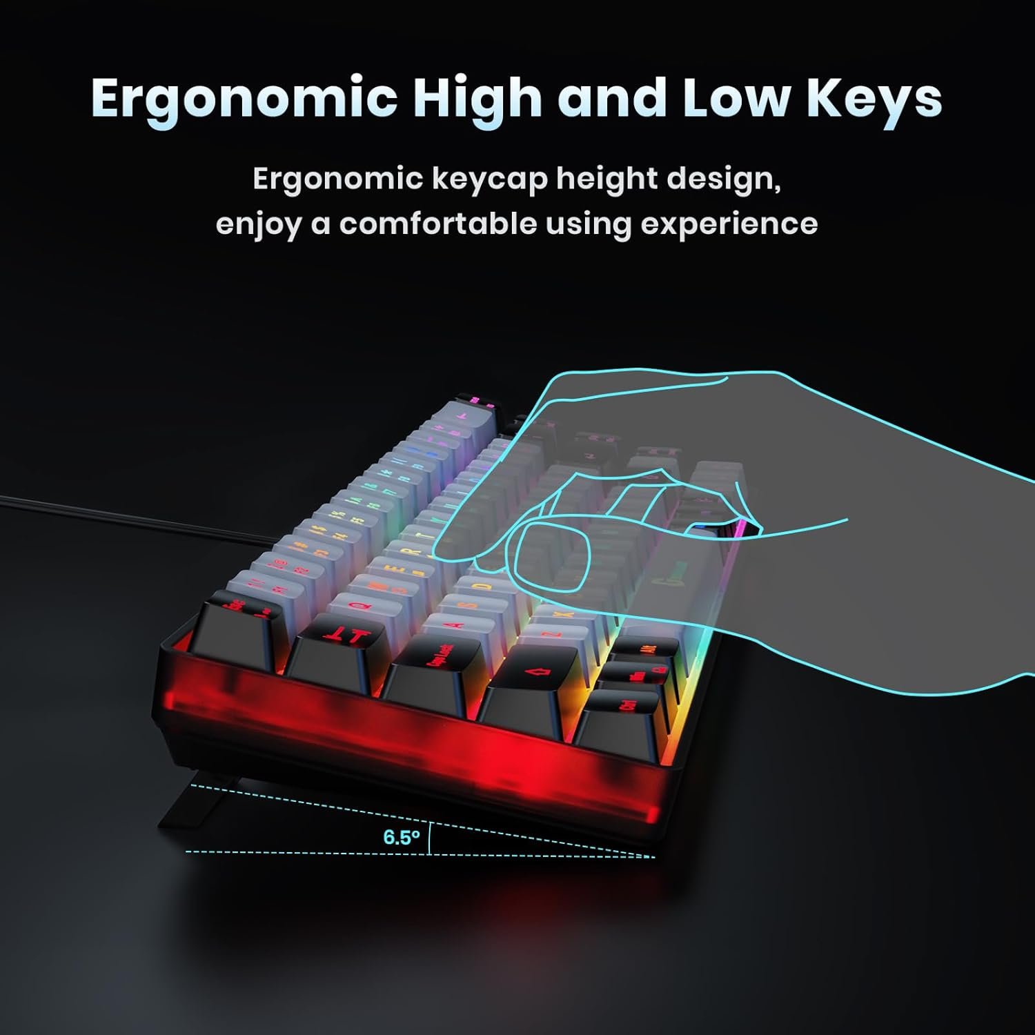 65% Wired Backlit Mini Gaming Keyboard 68 Keys Anti Ghosting Conflict Free