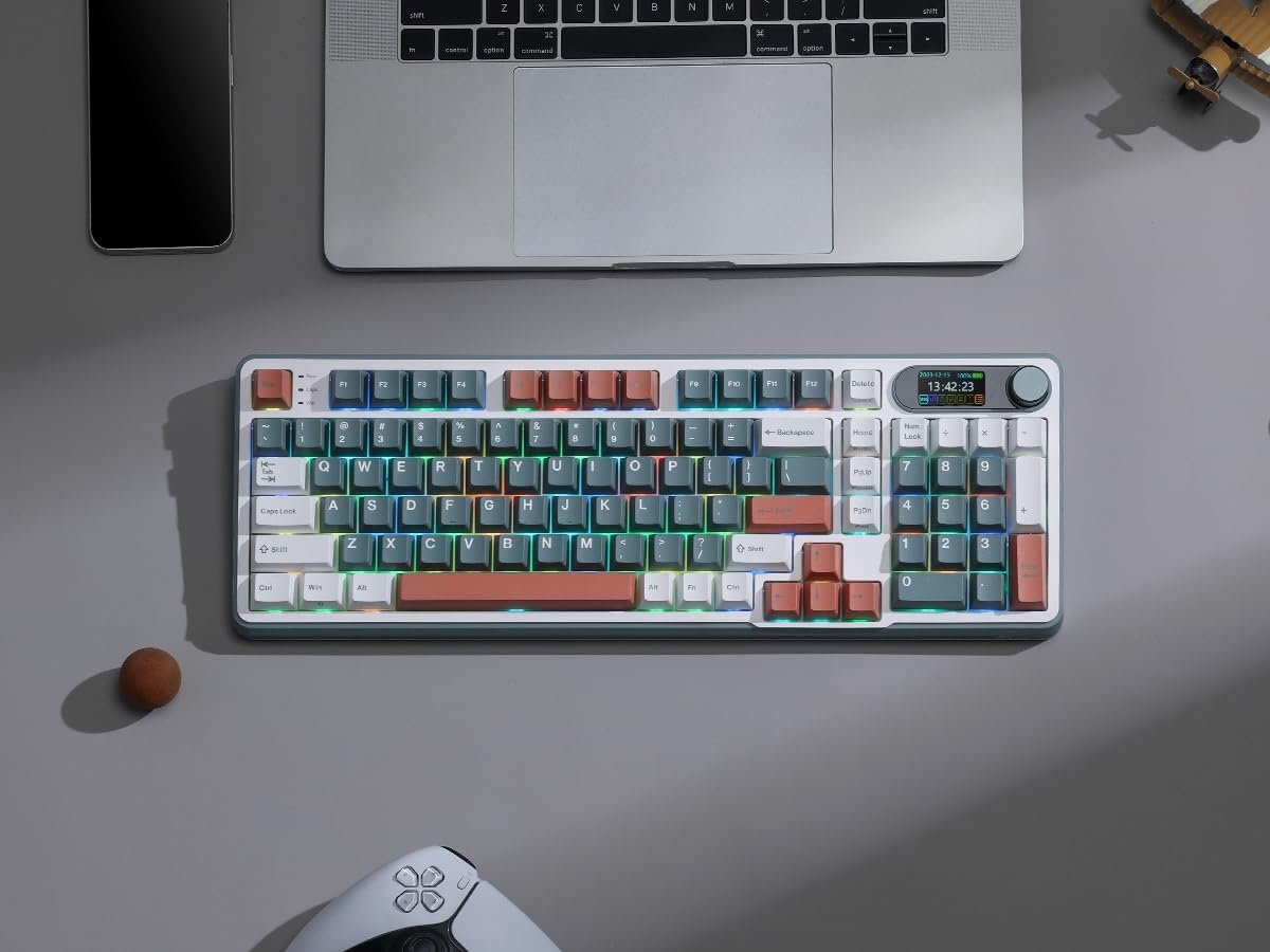 98-Key Wireless Mechanical Keyboard with Smart Display and Knob supports BT/2.4G/USB-C
