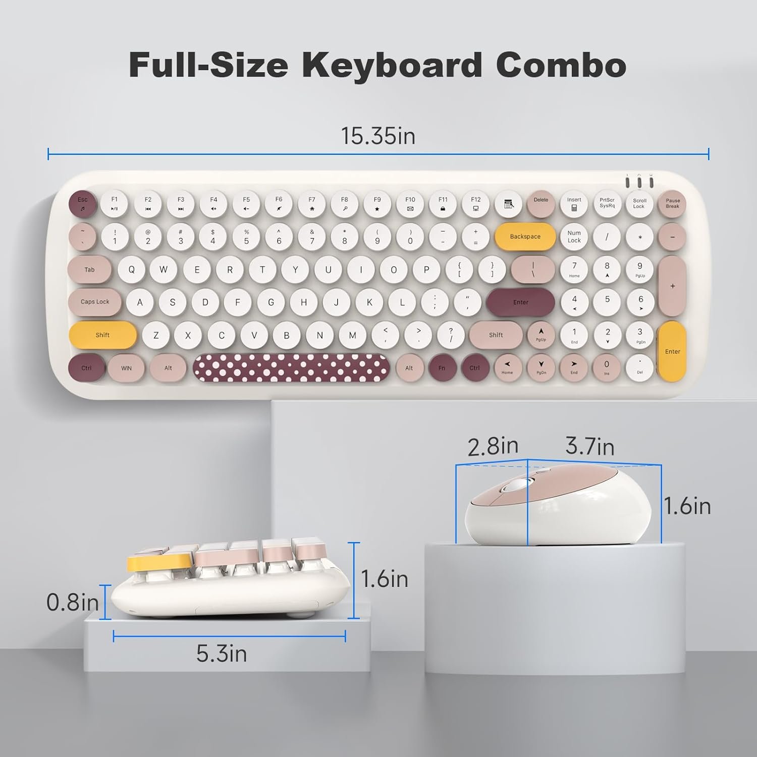 100 Keys Wireless Keyboard and Mouse Combo 2.4 GHz Round Keycap Typewriter Keyboard
