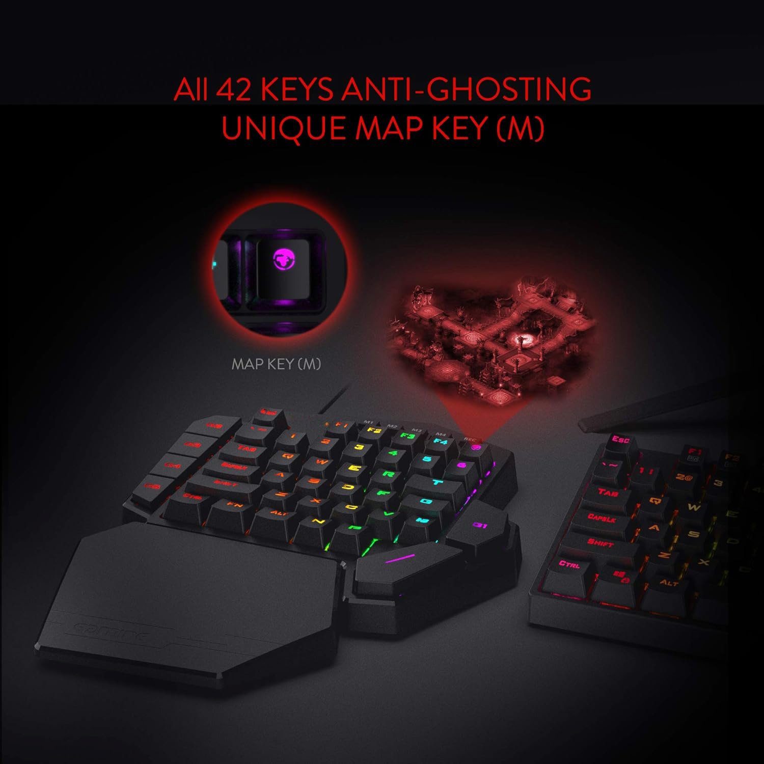 Wired One-Handed RGB Mechanical Gaming Keyboard, 42 Keys Type-C Hot-Swappable Detachable Wrist Rest