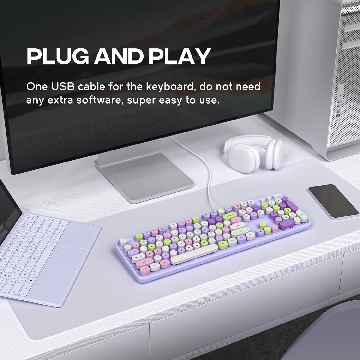 USB Retro Typewriter Keyboard Full-Size Wired Keyboard 104 Keys