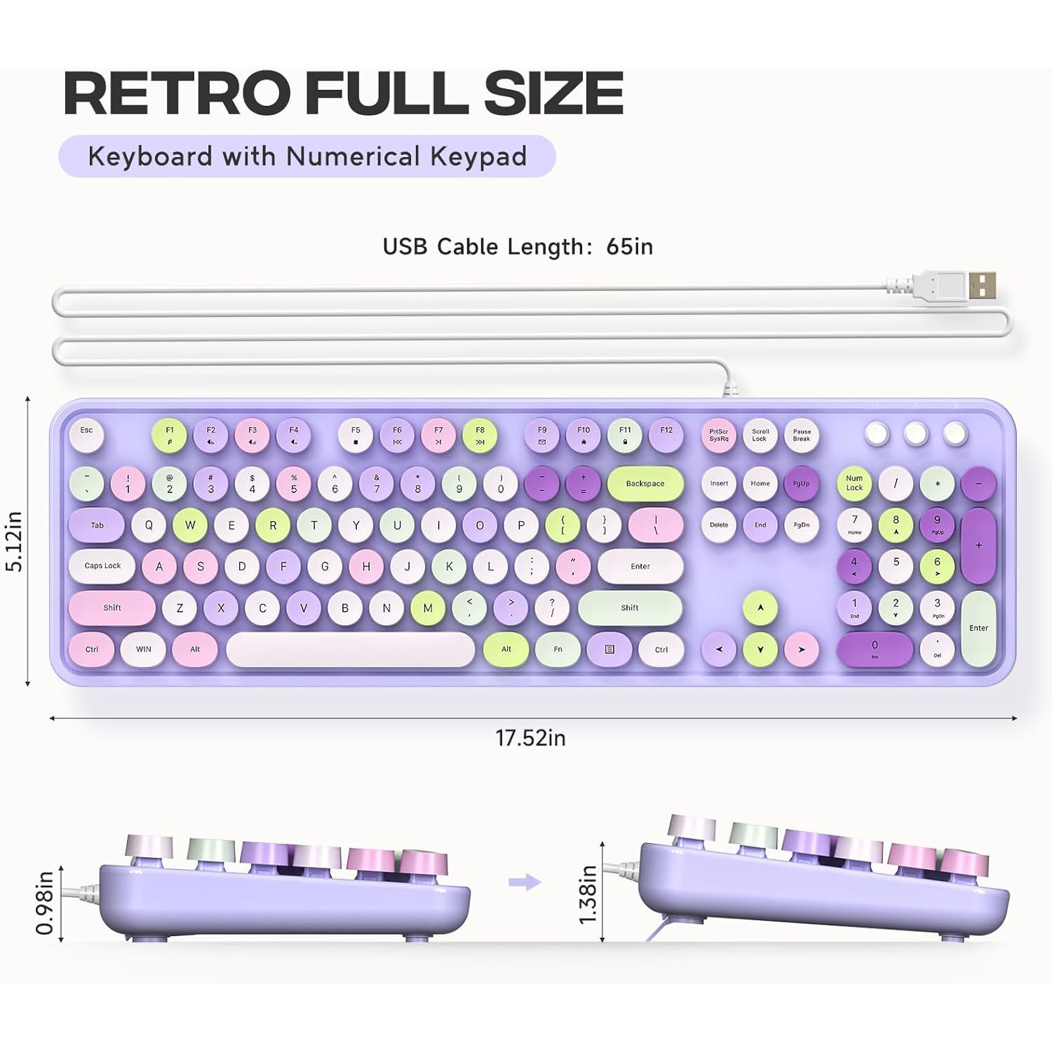 USB Retro Typewriter Keyboard Full-Size Wired Keyboard 104 Keys