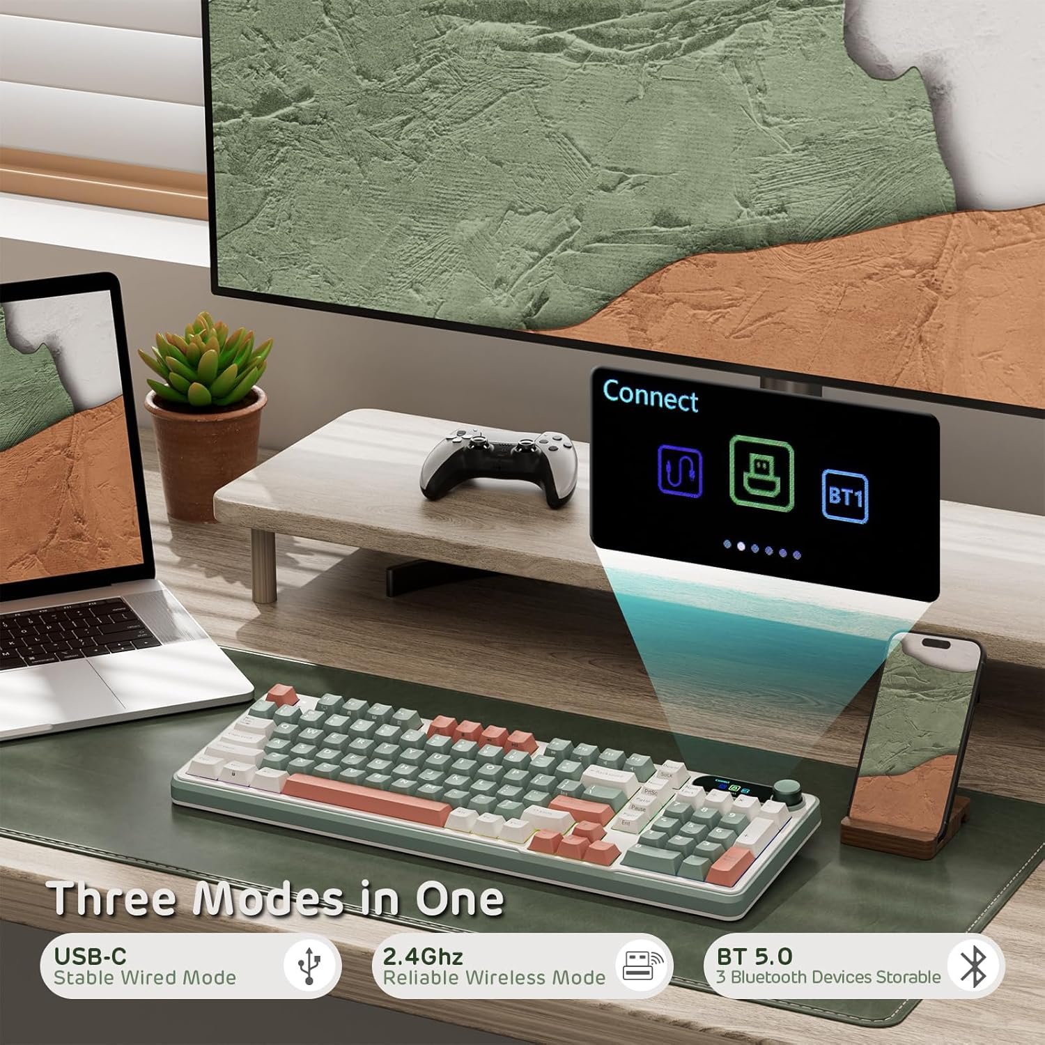 98-Key Wireless Mechanical Keyboard with Smart Display and Knob supports BT/2.4G/USB-C