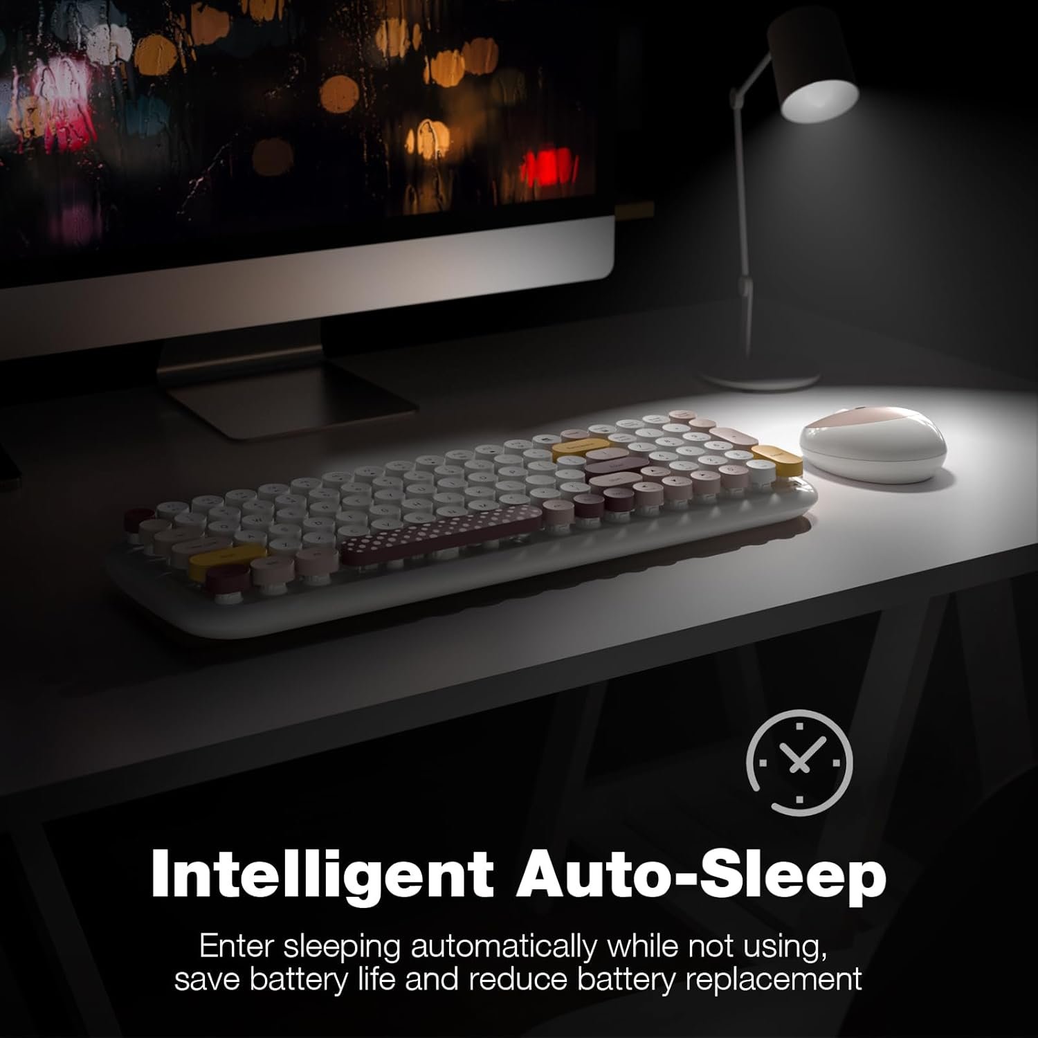 100 Keys Wireless Keyboard and Mouse Combo 2.4 GHz Round Keycap Typewriter Keyboard
