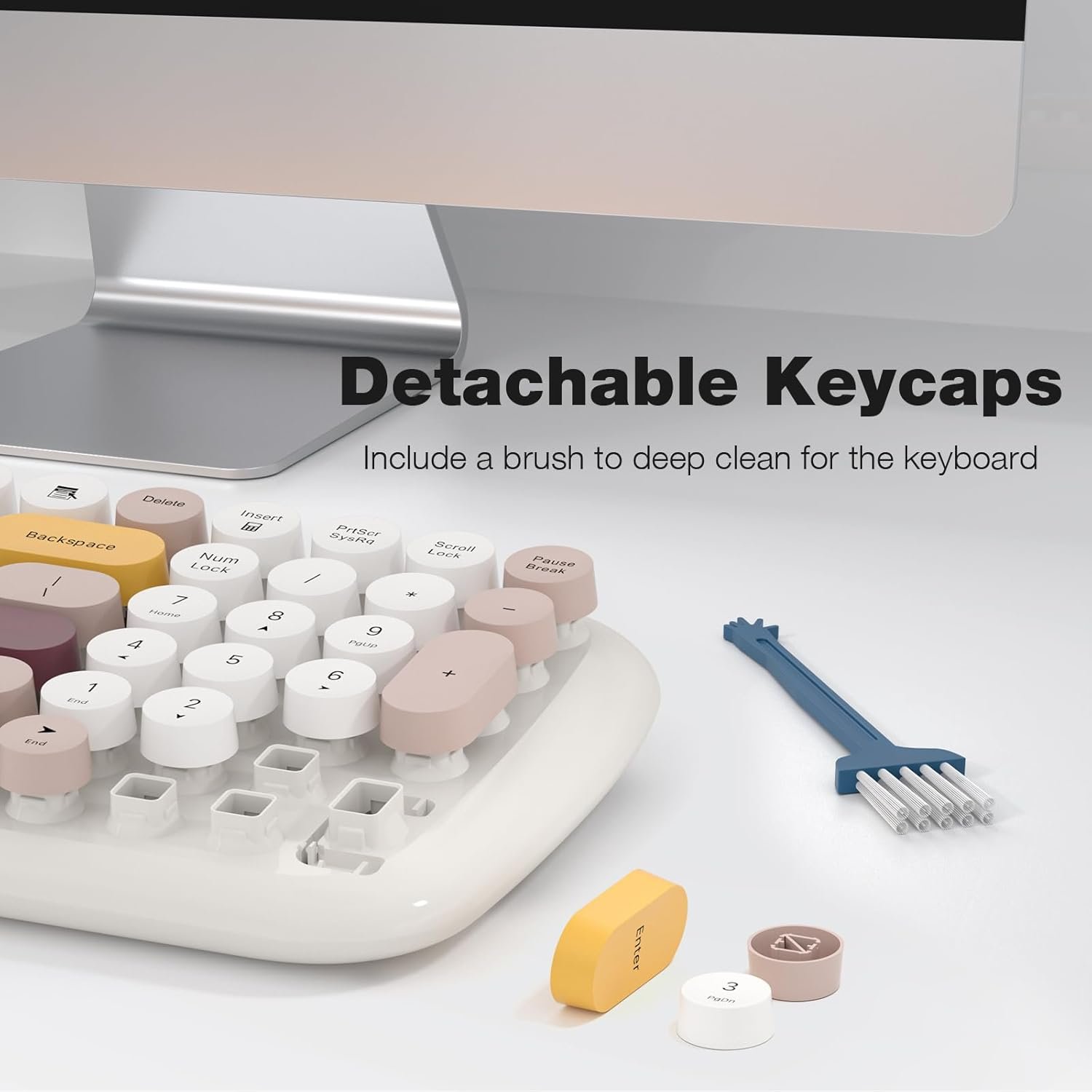100 Keys Wireless Keyboard and Mouse Combo 2.4 GHz Round Keycap Typewriter Keyboard