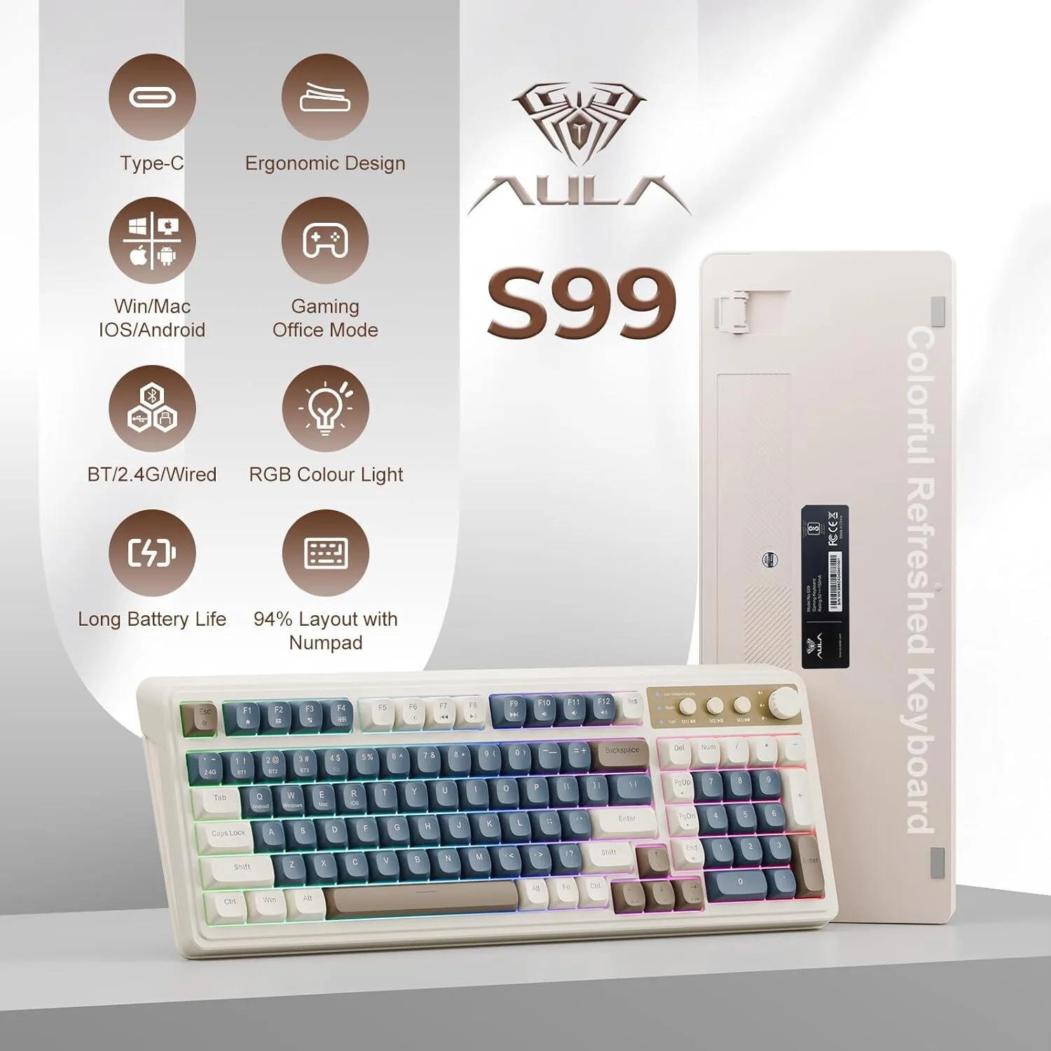 99 Custom Bluetooth Keyboard Tri-Mode Bluetooth 5.0/2.4GHz/USB-C Programmable (Custom order only)