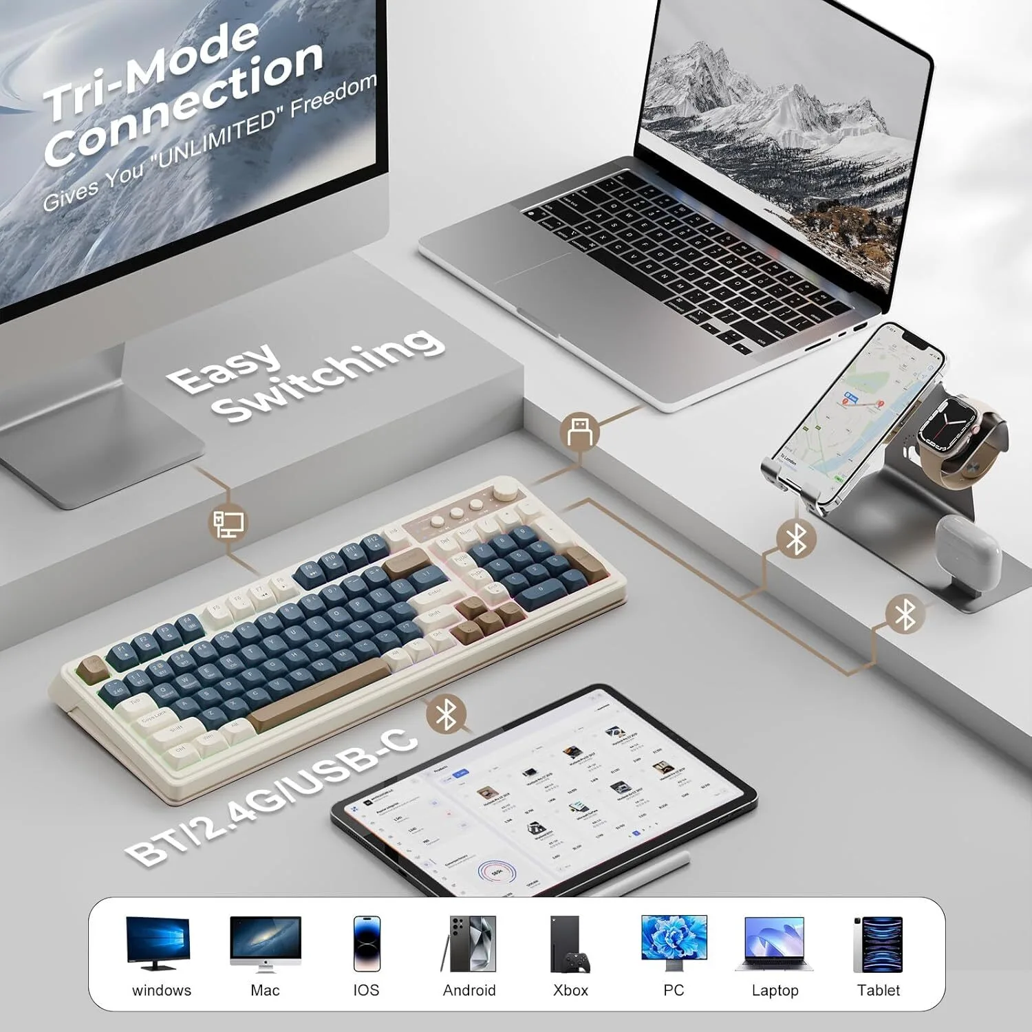 99 Custom Bluetooth Keyboard Tri-Mode Bluetooth 5.0/2.4GHz/USB-C Programmable (Custom order only)