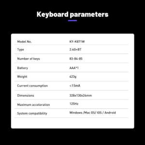 KY-K871W tri-mode slim wireless keyboard with silent keys for OEM ODM buyers product gallery image 6