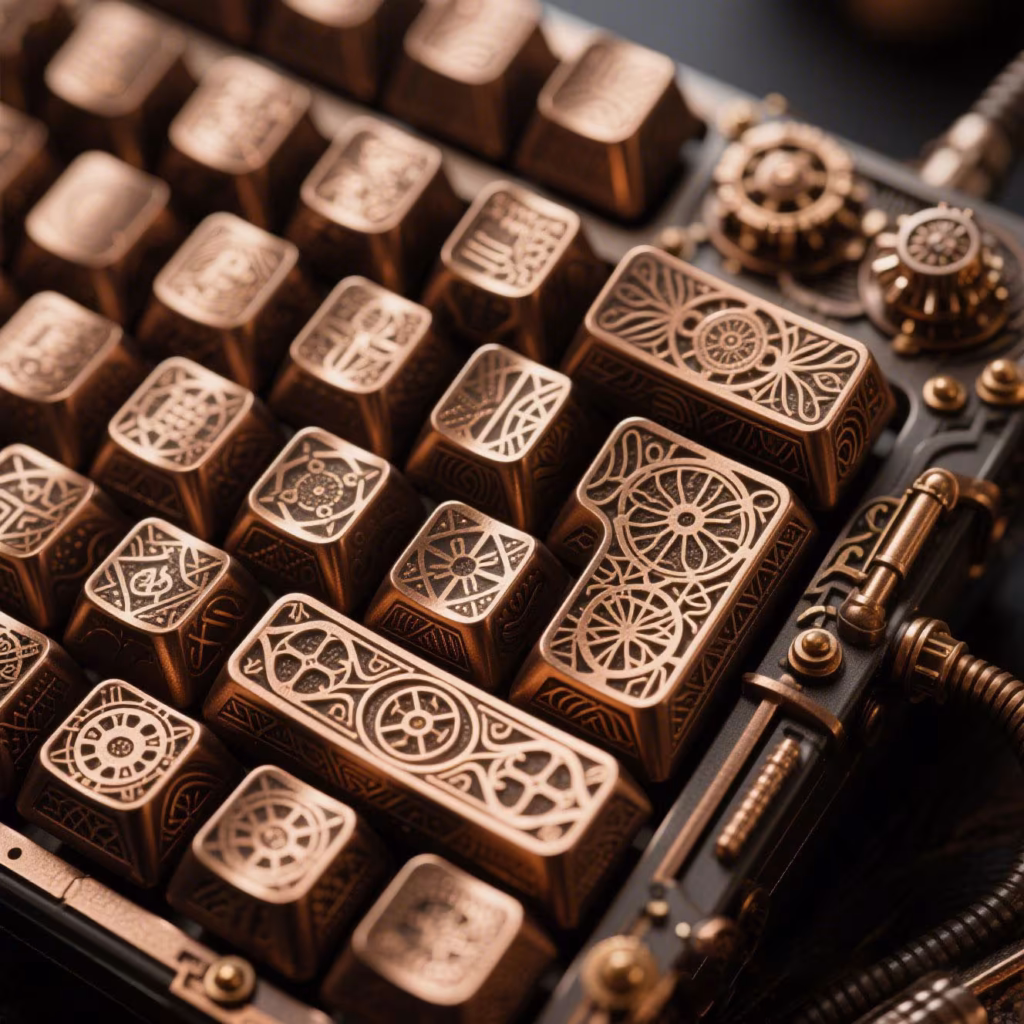 Steampunk Bronze Laser Carving Keycaps