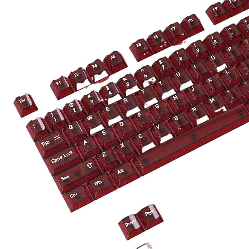 Crystal Red Mechanical Keyboard Keycaps, OEM Profile, 119 Keys, Magnetic Axis, Transparent