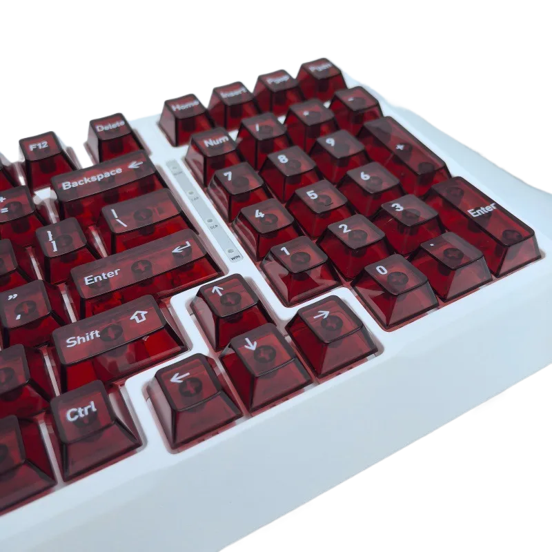 Crystal Red Mechanical Keyboard Keycaps, OEM Profile, 119 Keys, Magnetic Axis, Transparent