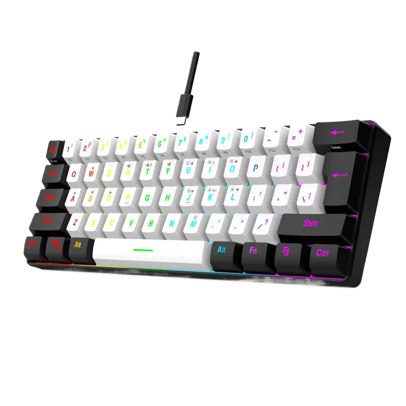 Wired 61-Key Mini RGB Gaming Keyboard, Mechanical Feel, Portable