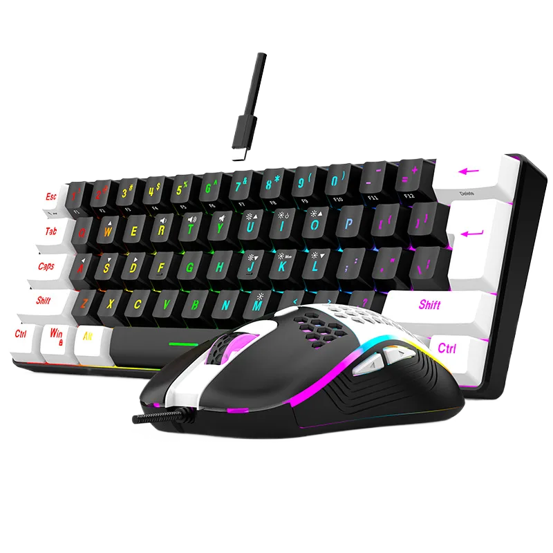 Wired 61-Key Mini RGB Gaming Keyboard, Mechanical Feel, Portable