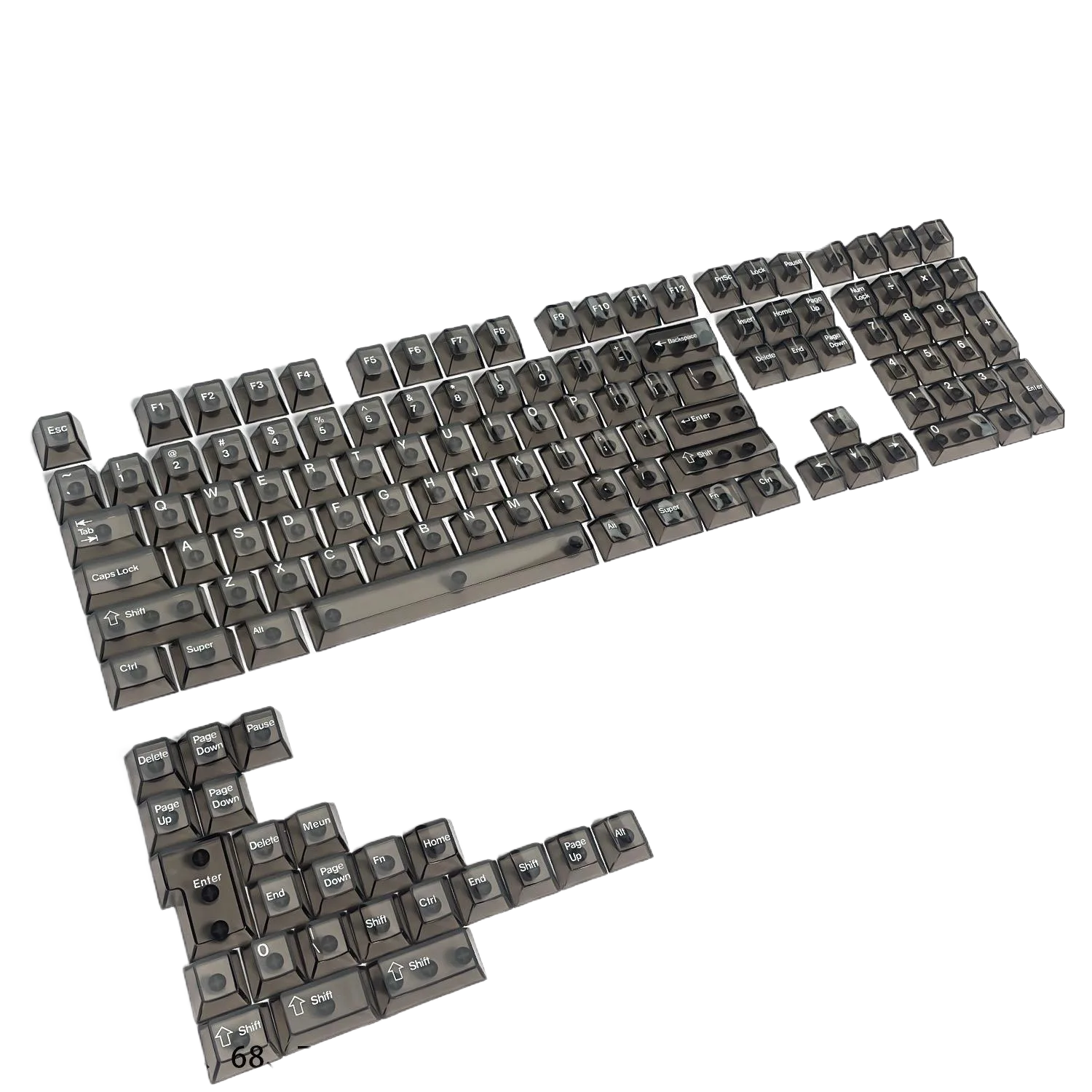 Crack Pattern 132 Keycap Set, Full Transparent DIY, PC Material
