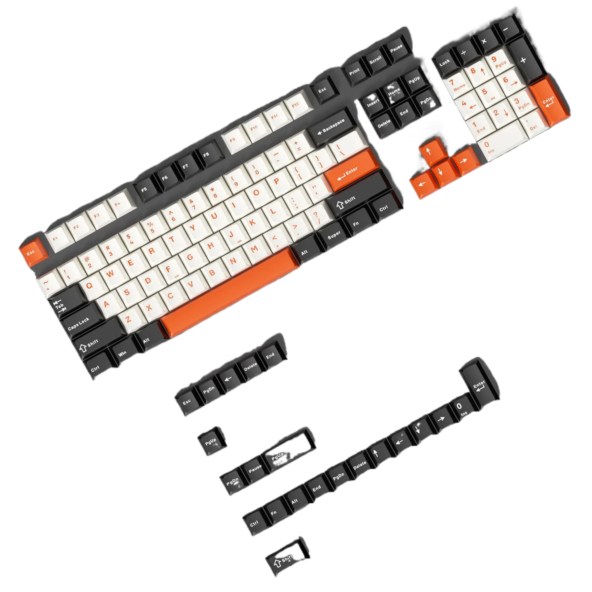 Orange Splice PBT Keycaps, 128 Keys, OEM Profile for Mechanical Keyboards