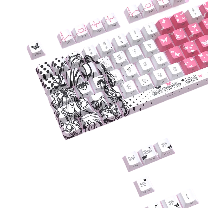 Peach Heart Girl Keycaps – Dye Sublimation PBT 125 Keys