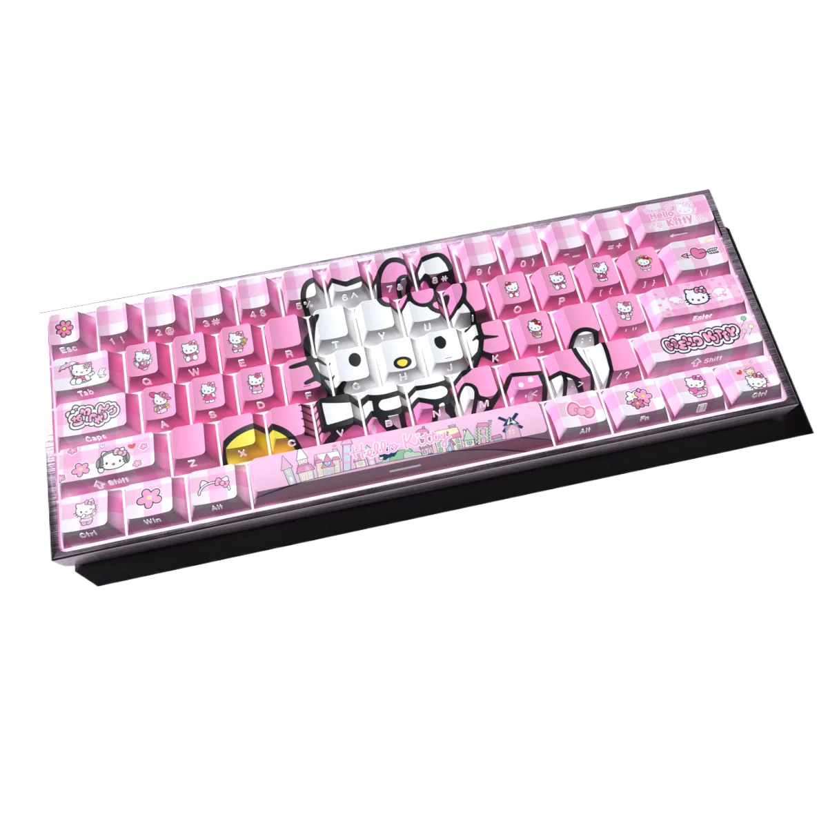 HelloKitty Pink 74-Key PBT Keycap Set, OEM Profile, Side-Printed for custom mechanical keyboard keycap sourcing product gallery image 2