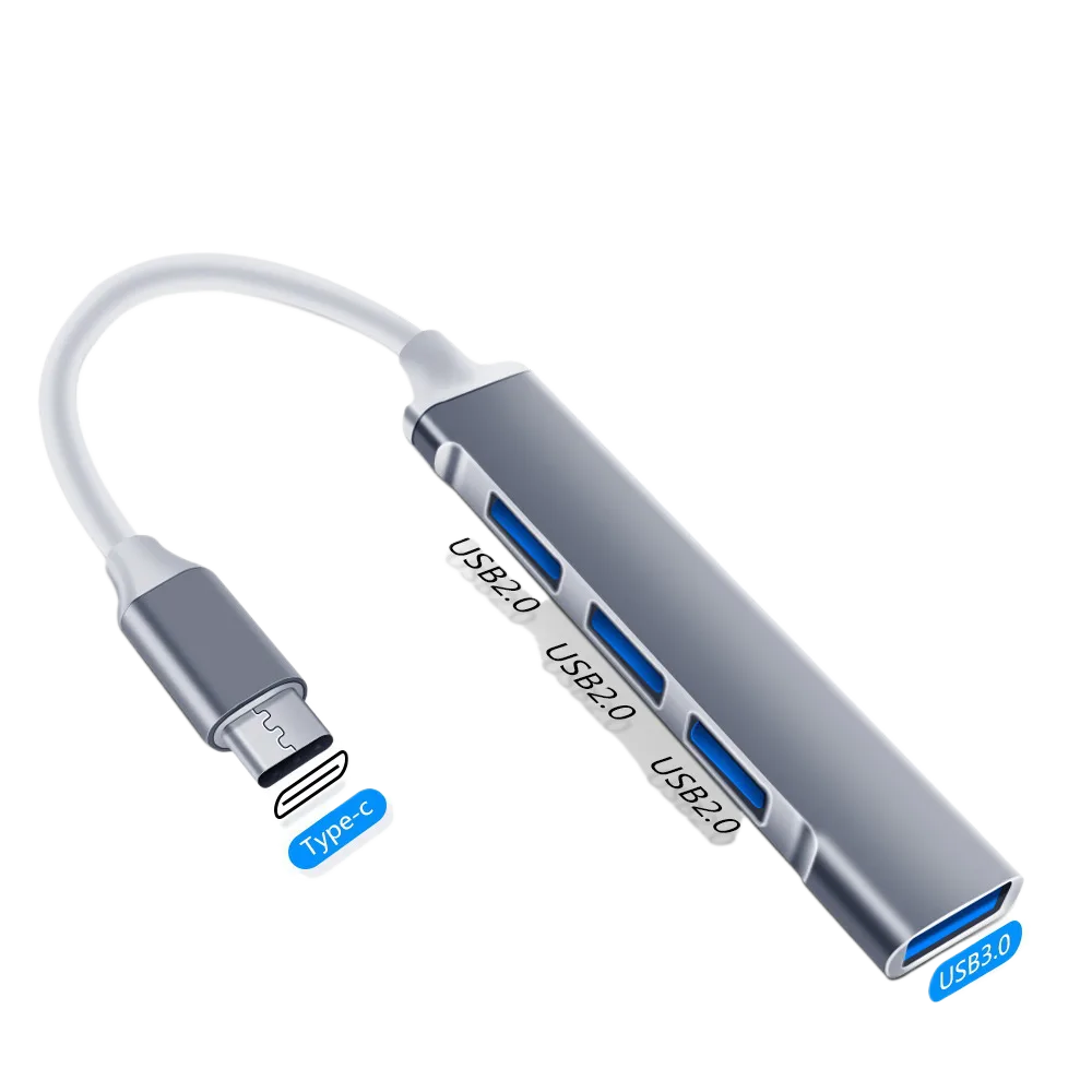 Type-C to 4-Port USB 3.0 Hub Adapter OTG for Phones & Computers