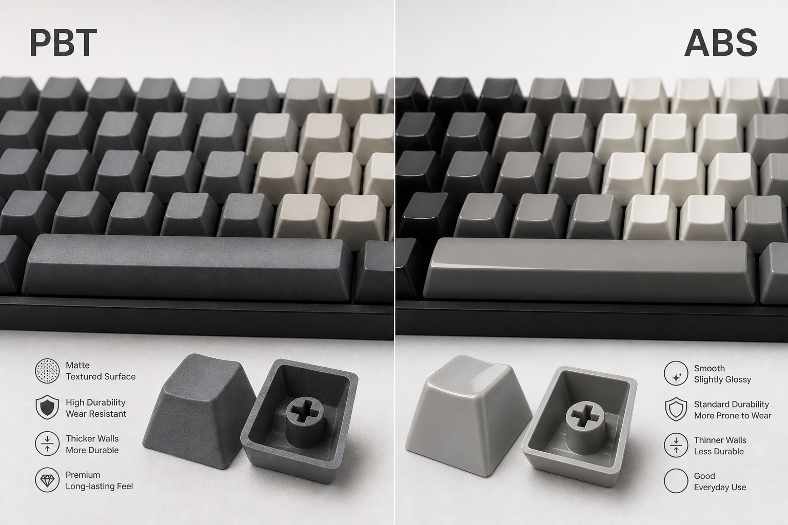 PBT vs ABS keycaps comparison for custom keycap sets
