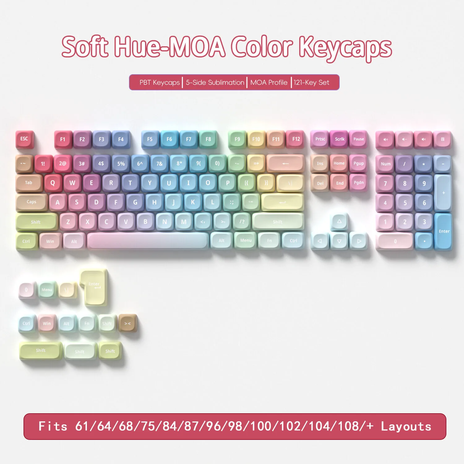 MOA 121-Key Soft Color Theme PBT Dye-Sublimation Keycaps