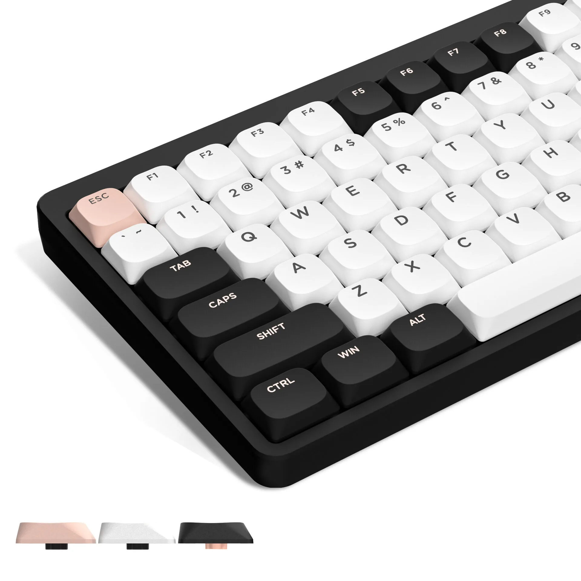Low Profile Keycaps – Black White Pink Doubleshot for Mechanical Keyboard (143 Keys)