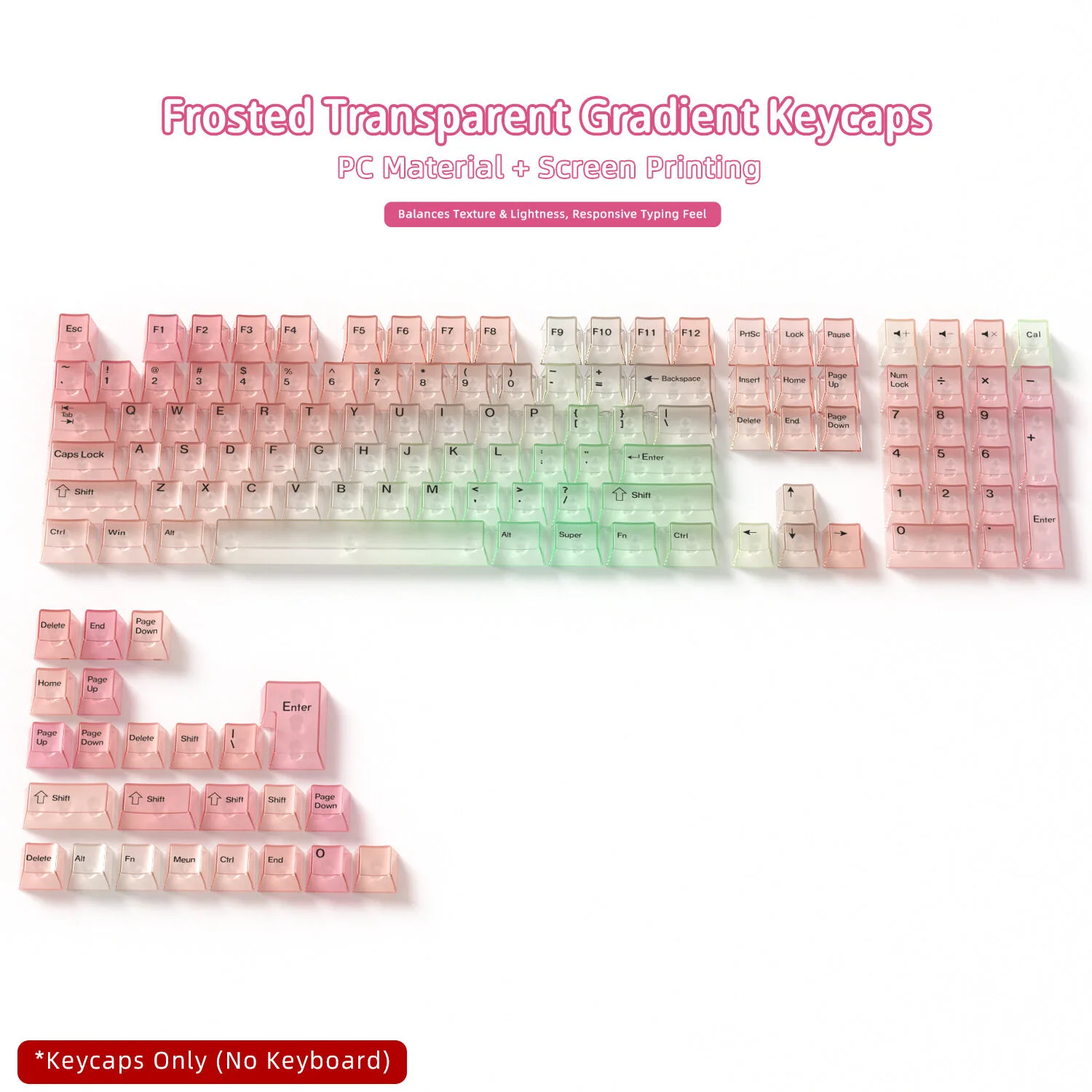 PC Gradient Mechanical Keyboard Keycaps – Frosted Top, Full Set