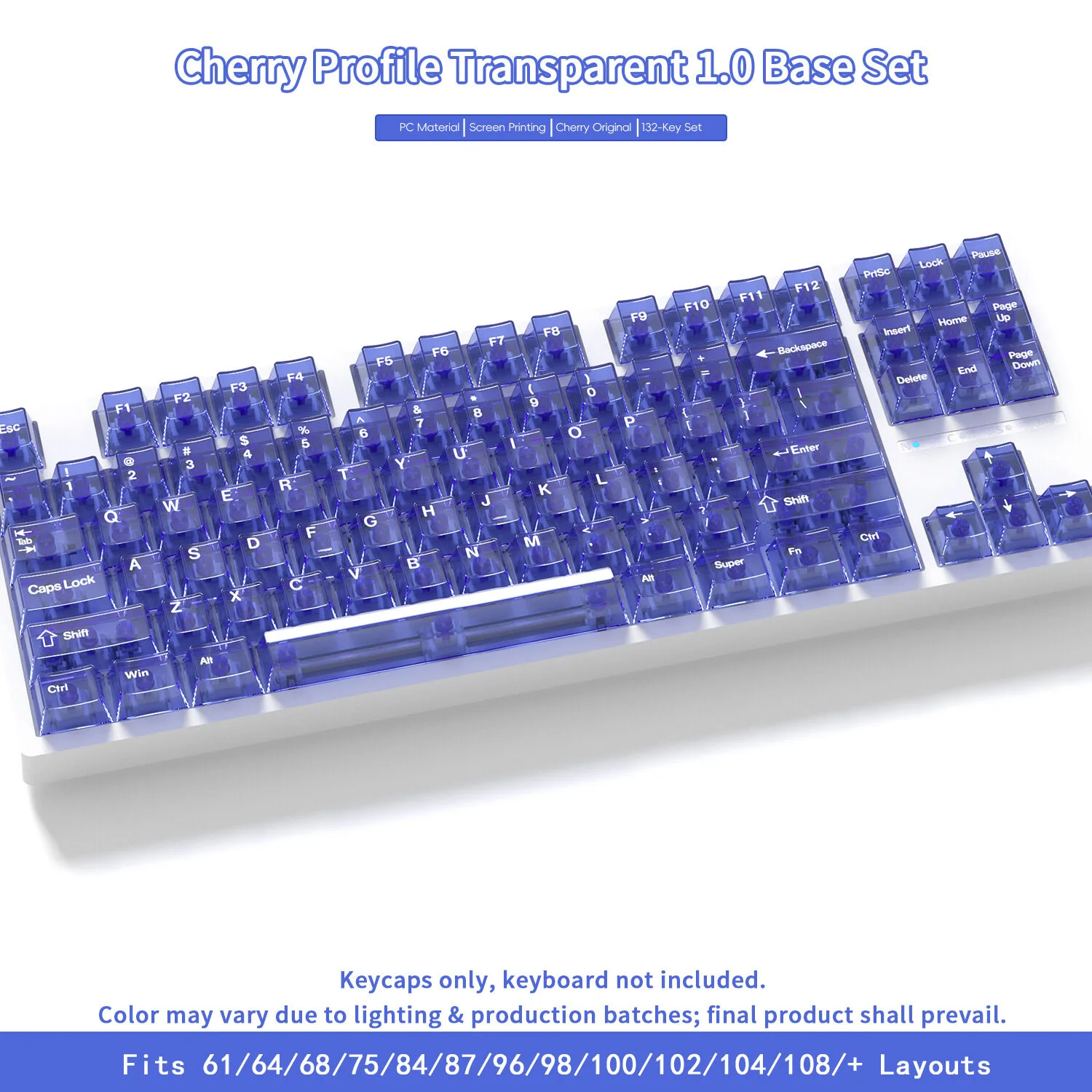 PC Mechanical Keyboard Keycaps – 132 Key Transparent Set for DIY