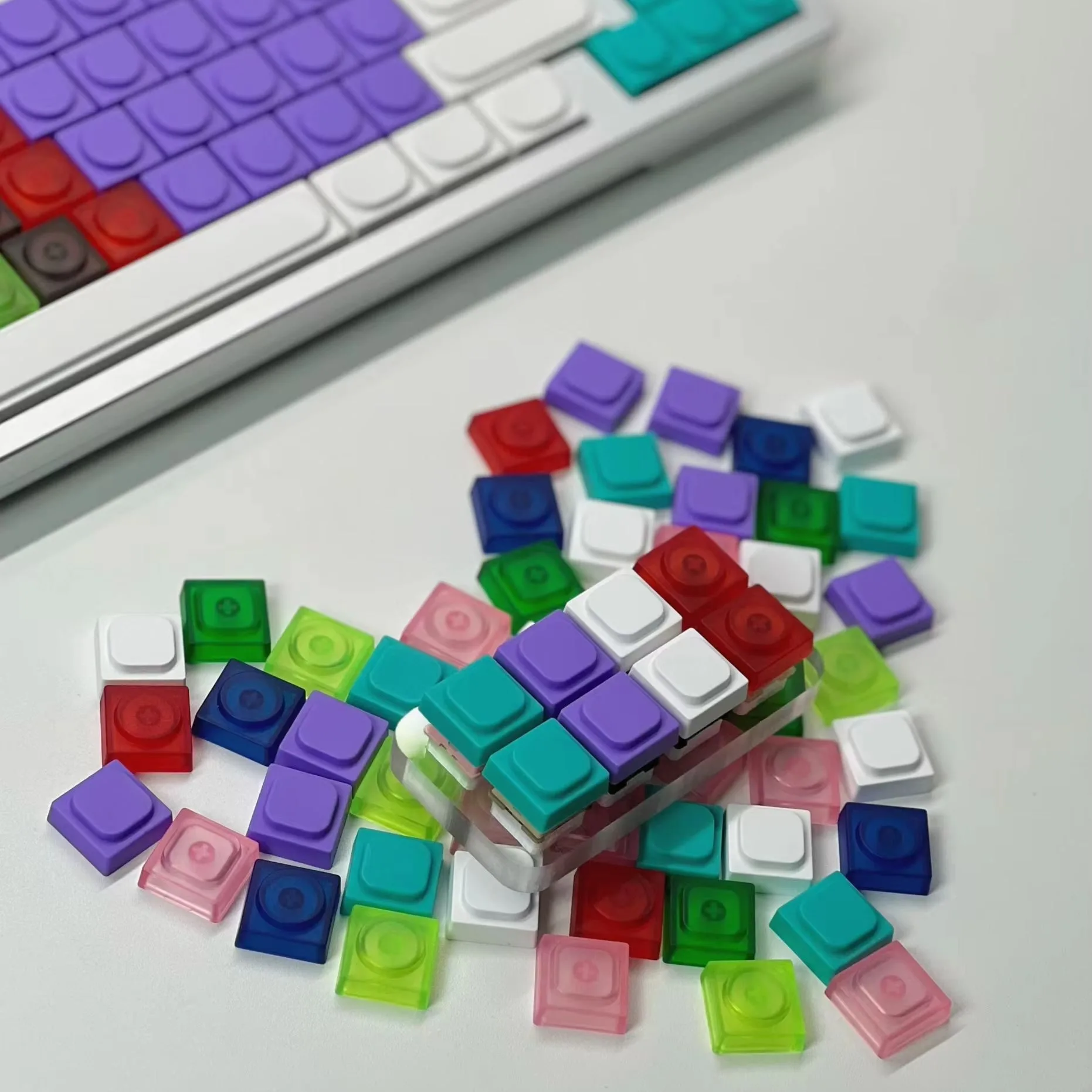 Colorful Building Block Keycaps 1u Blank DIY Keychains by ABS/PBT Material