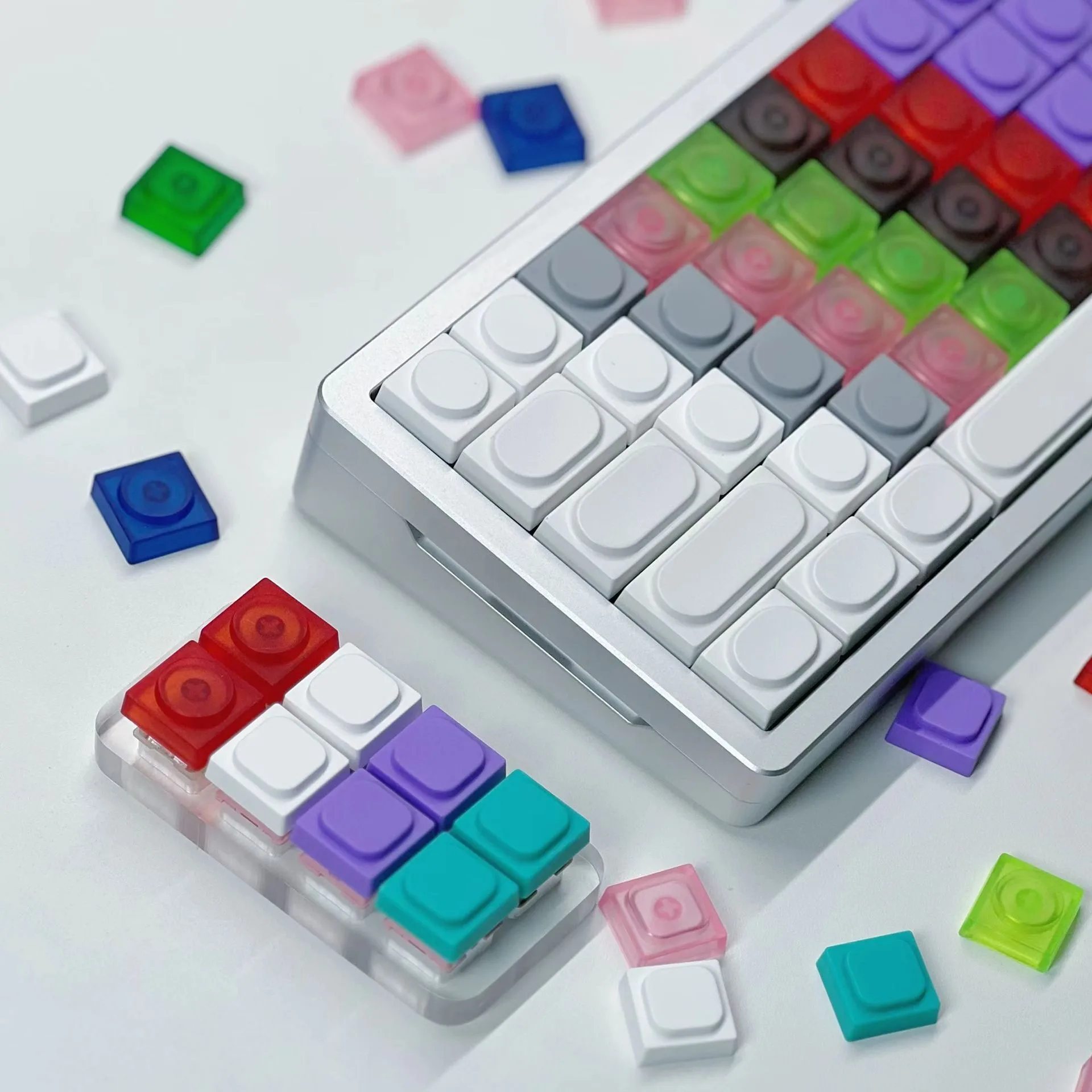 Colorful Building Block Keycaps 1u Blank DIY Keychains by ABS/PBT Material