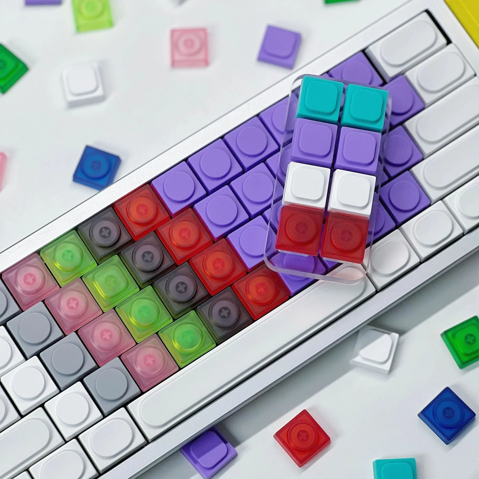 Colorful Building Block Keycaps 1u Blank DIY Keychains by ABS/PBT Material