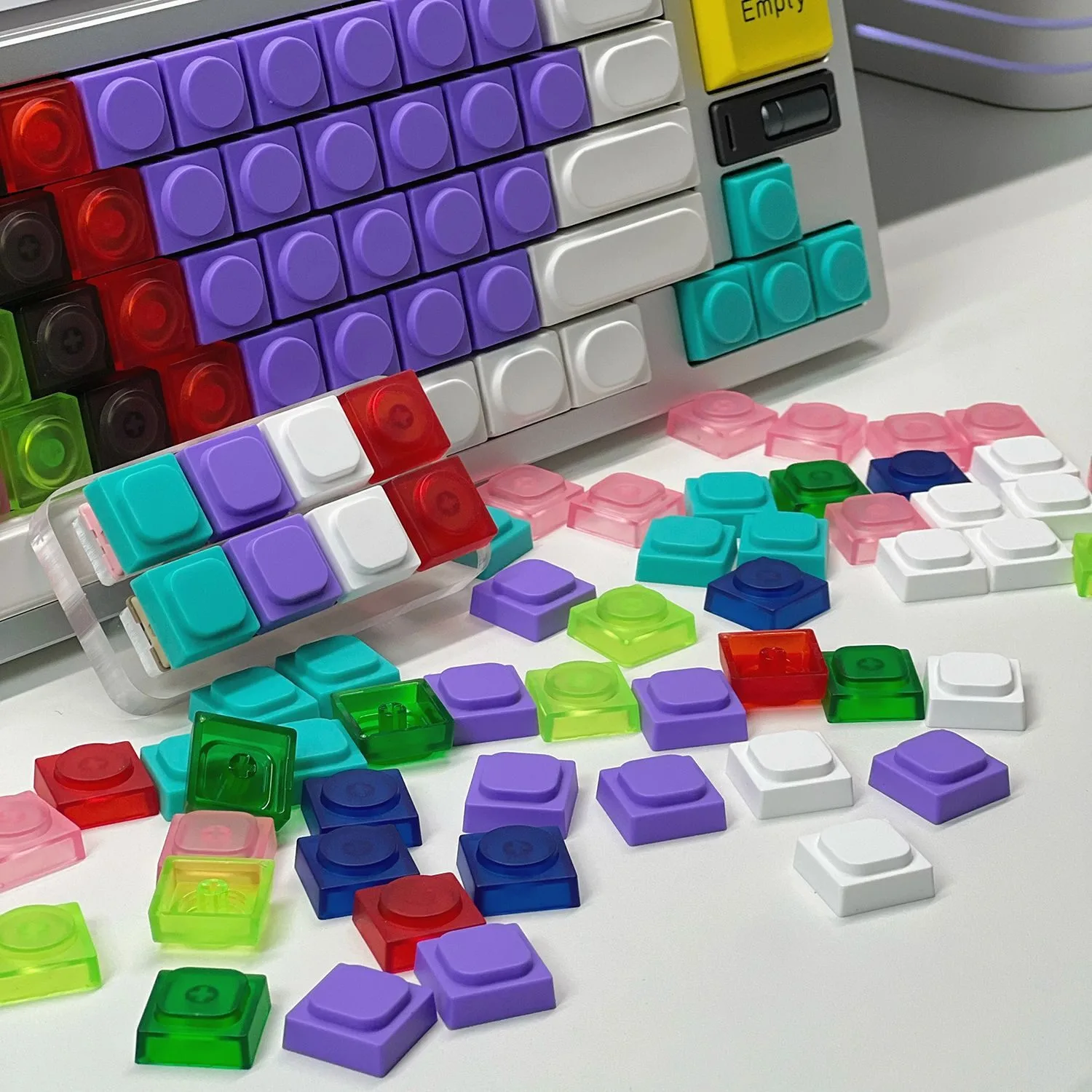 Colorful Building Block Keycaps 1u Blank DIY Keychains by ABS/PBT Material
